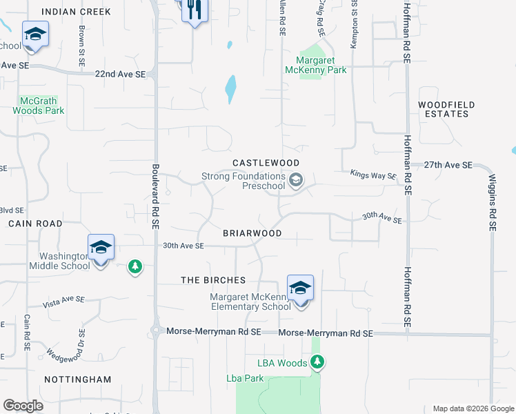map of restaurants, bars, coffee shops, grocery stores, and more near 2813 Briarwood Court Southeast in Olympia