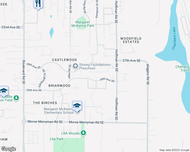 map of restaurants, bars, coffee shops, grocery stores, and more near 2903 Sugarloaf Street Southeast in Olympia