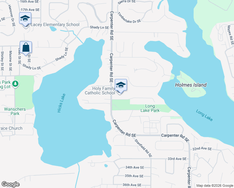 map of restaurants, bars, coffee shops, grocery stores, and more near 2606 Carpenter Road Southeast in Lacey