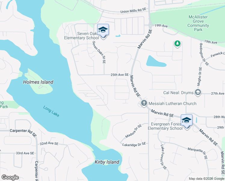map of restaurants, bars, coffee shops, grocery stores, and more near 2820 Hidden Springs Loop Southeast in Olympia