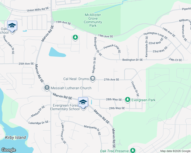 map of restaurants, bars, coffee shops, grocery stores, and more near 2634 Mugho Street Southeast in Olympia