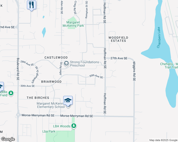 map of restaurants, bars, coffee shops, grocery stores, and more near 2903 Sugarloaf Street Southeast in Olympia