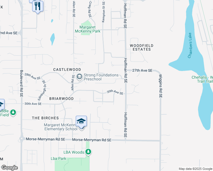map of restaurants, bars, coffee shops, grocery stores, and more near 2903 Sugarloaf Street Southeast in Olympia