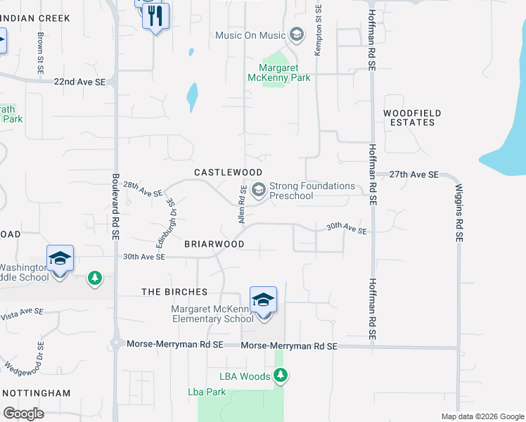 map of restaurants, bars, coffee shops, grocery stores, and more near 3344 30th Avenue Southeast in Olympia