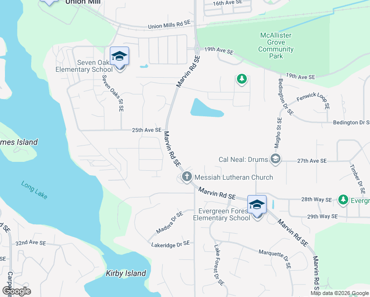 map of restaurants, bars, coffee shops, grocery stores, and more near 2636 Marvin Road Southeast in Olympia