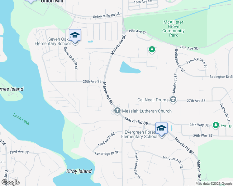 map of restaurants, bars, coffee shops, grocery stores, and more near 2636 Marvin Road Southeast in Olympia