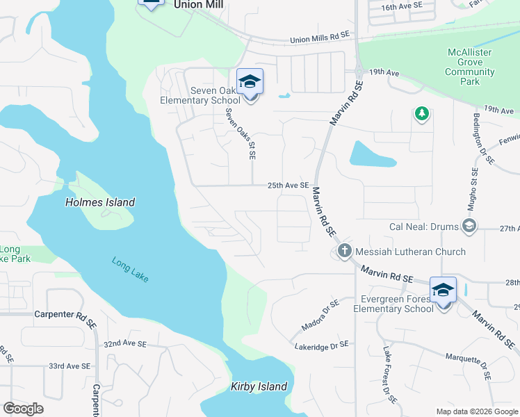 map of restaurants, bars, coffee shops, grocery stores, and more near 2820 Hidden Springs Loop Southeast in Olympia