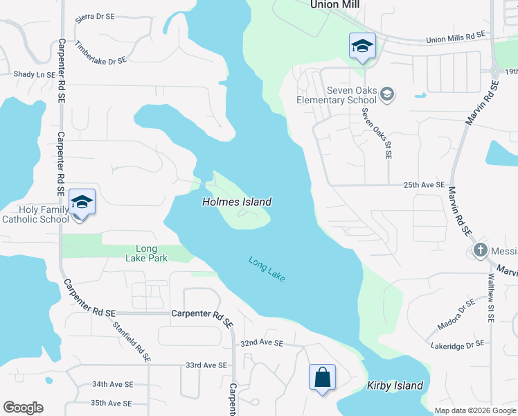 map of restaurants, bars, coffee shops, grocery stores, and more near 7541 Holmes Island Road Southeast in Lacey