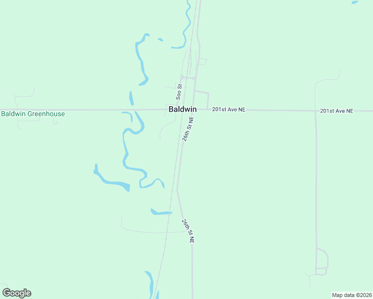 map of restaurants, bars, coffee shops, grocery stores, and more near 19842 26th Street Northeast in Baldwin