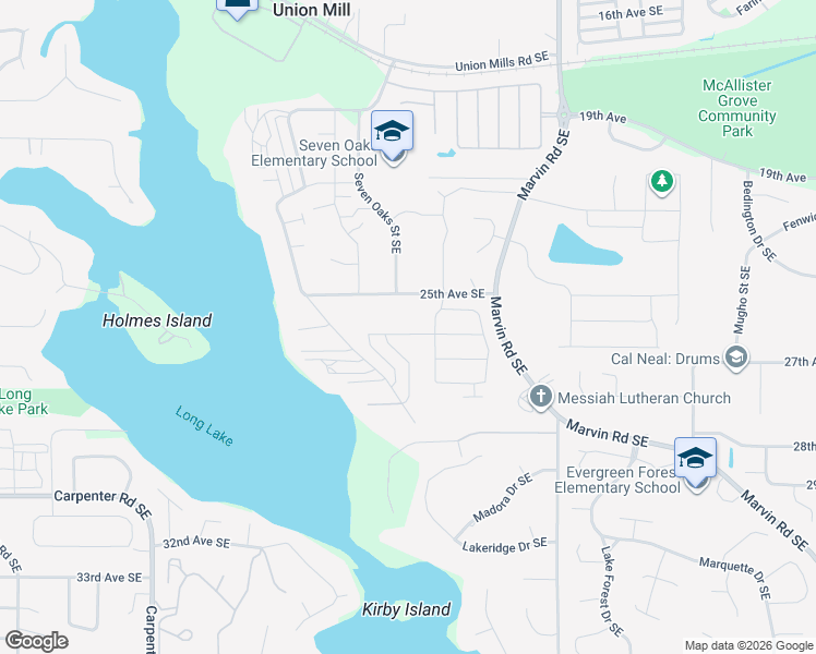 map of restaurants, bars, coffee shops, grocery stores, and more near 2820 Hidden Springs Loop Southeast in Olympia