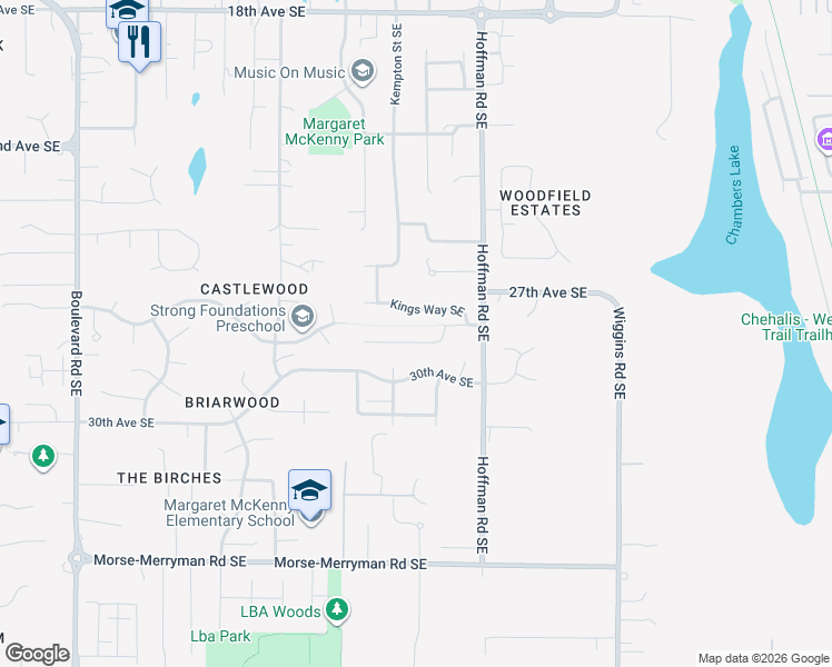 map of restaurants, bars, coffee shops, grocery stores, and more near 3632 30th Avenue Southeast in Olympia