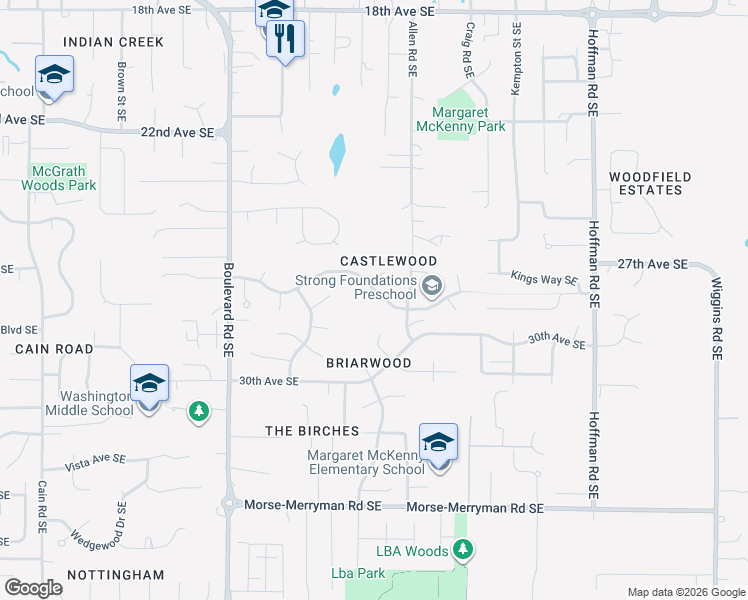 map of restaurants, bars, coffee shops, grocery stores, and more near 2813 Briarwood Court Southeast in Olympia