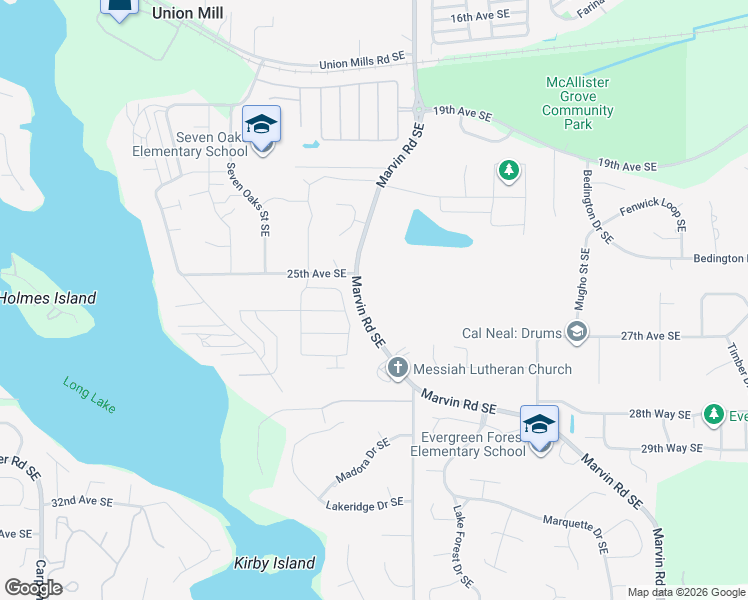map of restaurants, bars, coffee shops, grocery stores, and more near 2636 Marvin Road Southeast in Olympia
