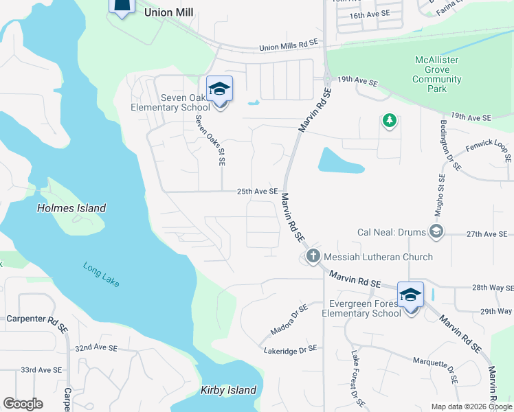 map of restaurants, bars, coffee shops, grocery stores, and more near 2505 Hidden Springs Loop Southeast in Olympia