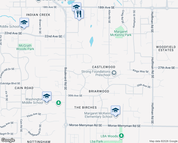 map of restaurants, bars, coffee shops, grocery stores, and more near 2921 28th Avenue Southeast in Olympia