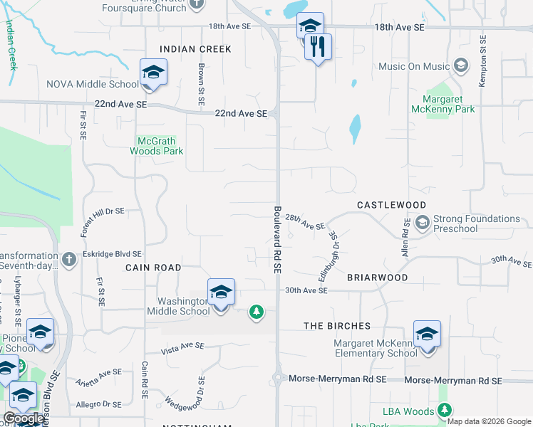 map of restaurants, bars, coffee shops, grocery stores, and more near 2512 28th Avenue Southeast in Olympia