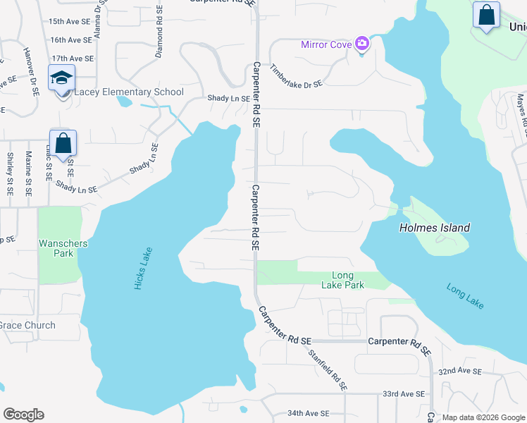 map of restaurants, bars, coffee shops, grocery stores, and more near 2502 Carpenter Road Southeast in Olympia