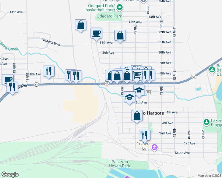 map of restaurants, bars, coffee shops, grocery stores, and more near 835 6th Avenue in Two Harbors