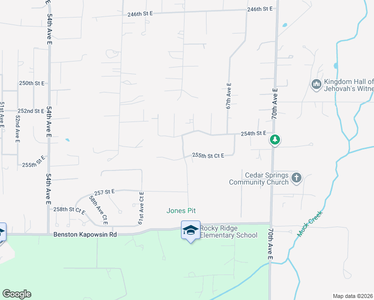 map of restaurants, bars, coffee shops, grocery stores, and more near 6415 255th Street Court East in Graham