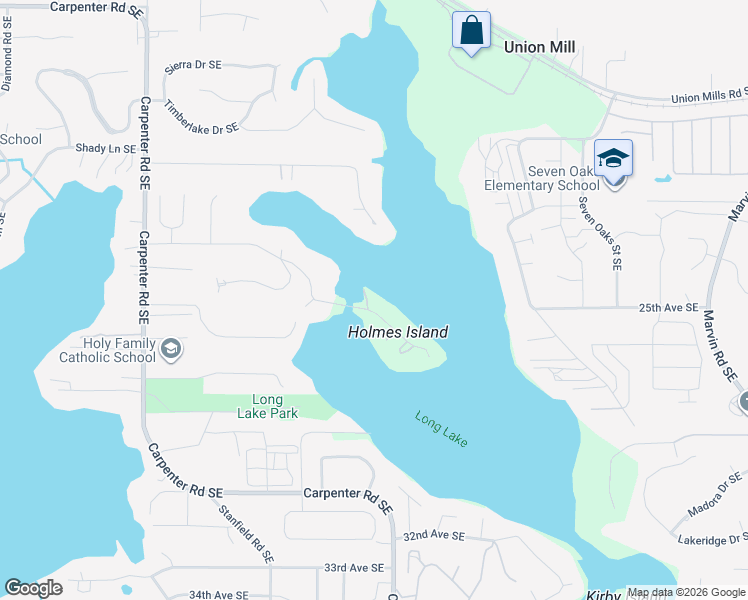 map of restaurants, bars, coffee shops, grocery stores, and more near 7424 Holmes Island Road Southeast in Olympia
