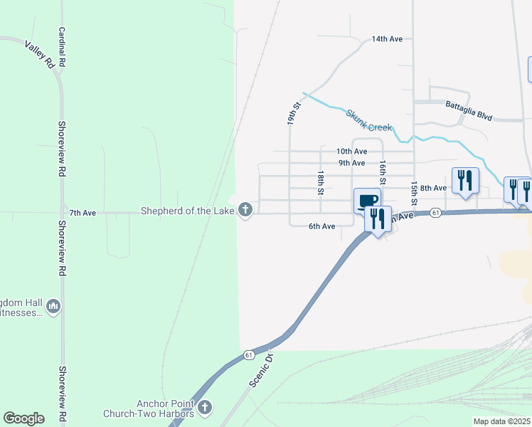 map of restaurants, bars, coffee shops, grocery stores, and more near 1925 7th Avenue in Two Harbors