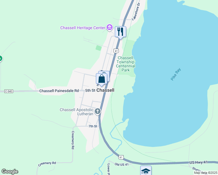 map of restaurants, bars, coffee shops, grocery stores, and more near 400-418 Willson Memorial Drive in Houghton County