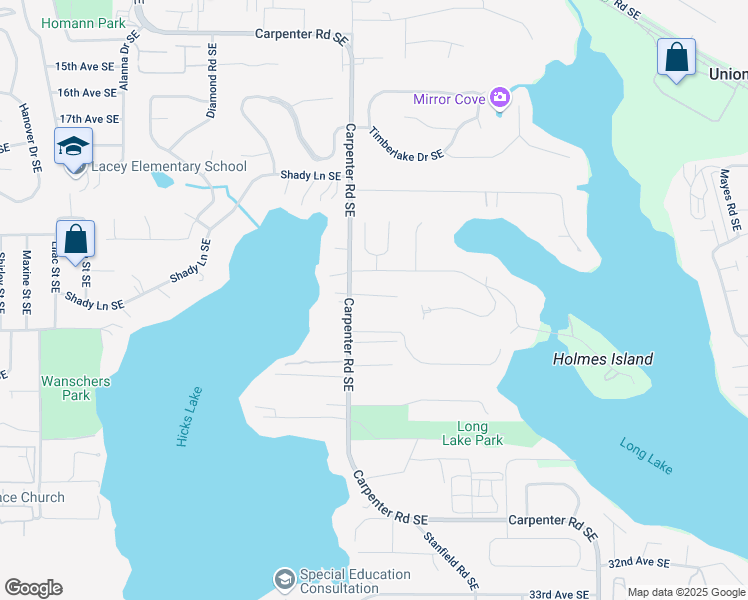 map of restaurants, bars, coffee shops, grocery stores, and more near 6905 Holmes Island Road Southeast in Olympia