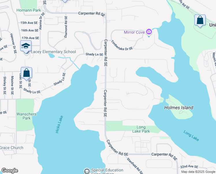 map of restaurants, bars, coffee shops, grocery stores, and more near 2332 Carpenter Road Southeast in Lacey