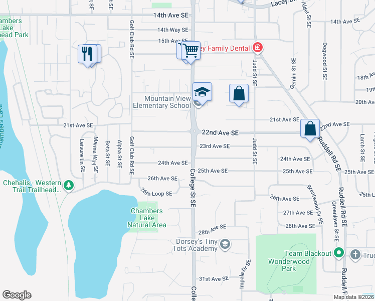 map of restaurants, bars, coffee shops, grocery stores, and more near 4519 23rd Avenue Southeast in Olympia