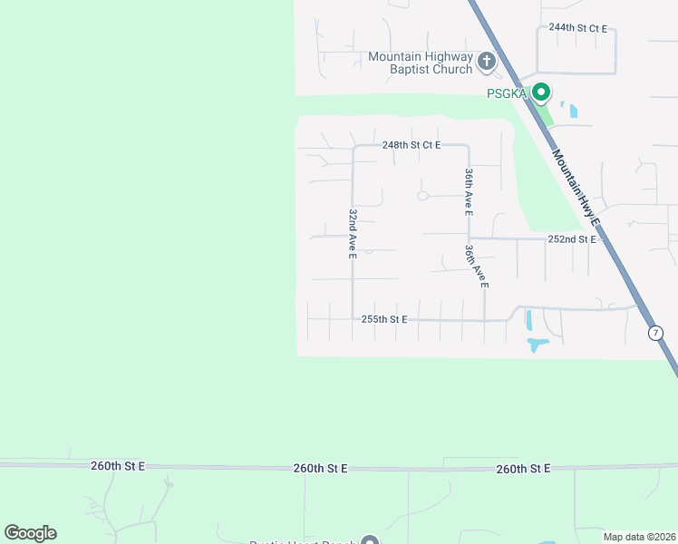 map of restaurants, bars, coffee shops, grocery stores, and more near 3109 253rd Street Court East in Spanaway