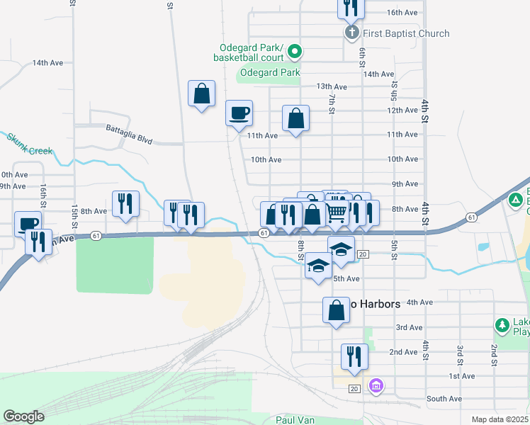 map of restaurants, bars, coffee shops, grocery stores, and more near 727 9th Street in Two Harbors