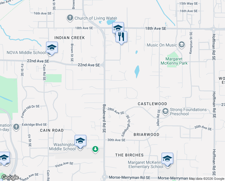 map of restaurants, bars, coffee shops, grocery stores, and more near 2501 Caitlin Court Southeast in Olympia