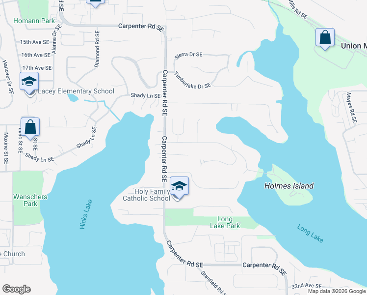 map of restaurants, bars, coffee shops, grocery stores, and more near 6905 Holmes Island Road Southeast in Olympia