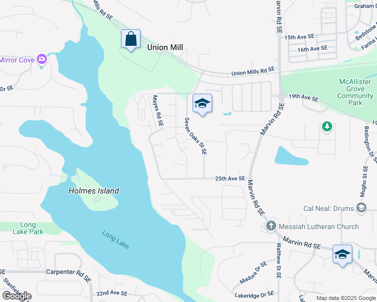 map of restaurants, bars, coffee shops, grocery stores, and more near 2145 Seven Oaks Street Southeast in Lacey