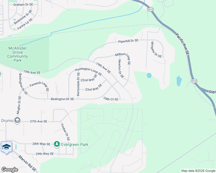 map of restaurants, bars, coffee shops, grocery stores, and more near 9148 Bedington Drive Southeast in Olympia