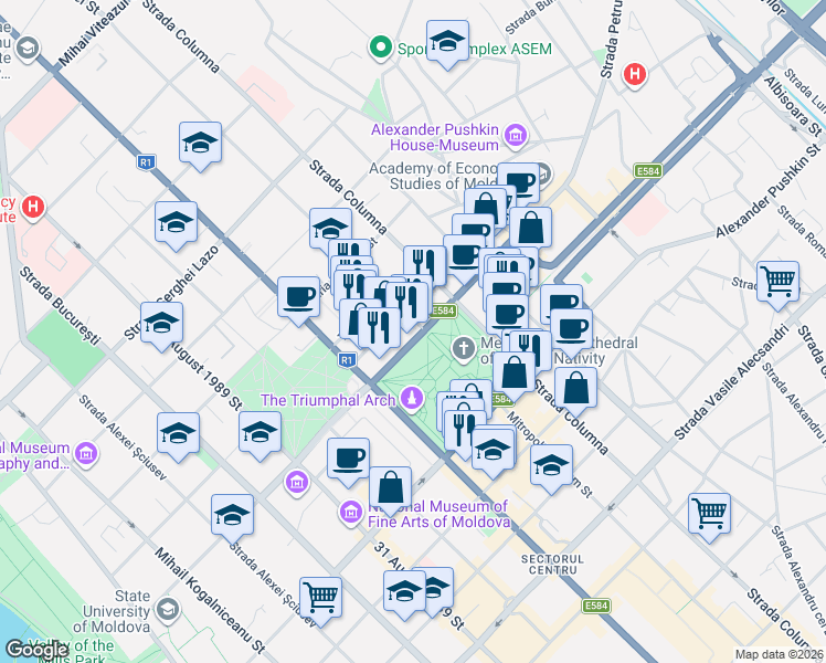 map of restaurants, bars, coffee shops, grocery stores, and more near 45 Strada Mitropolit Gavriil Bănulescu-Bodoni in Chisinau