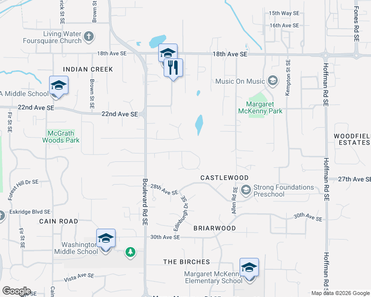 map of restaurants, bars, coffee shops, grocery stores, and more near 2919 Briar Lea Loop Southeast in Olympia