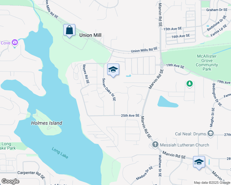 map of restaurants, bars, coffee shops, grocery stores, and more near 2100 Seven Oaks Street Southeast in Olympia