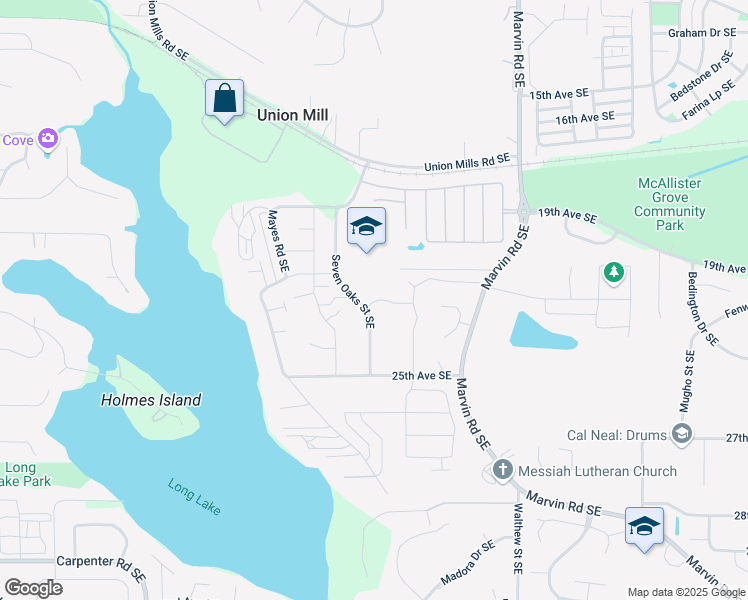 map of restaurants, bars, coffee shops, grocery stores, and more near 2100 Seven Oaks Street Southeast in Olympia