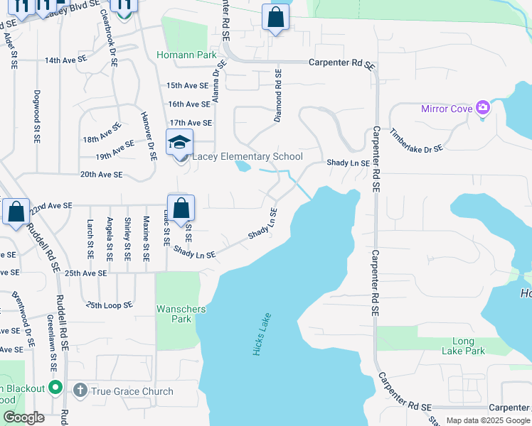 map of restaurants, bars, coffee shops, grocery stores, and more near 2138 Diamond Loop Southeast in Olympia