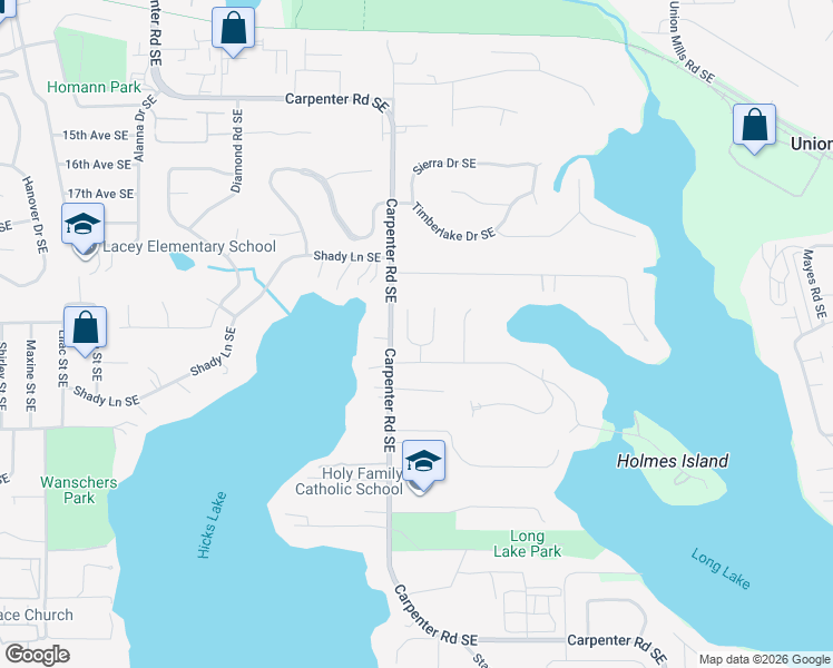 map of restaurants, bars, coffee shops, grocery stores, and more near 2131 Kialynn Court Southeast in Lacey