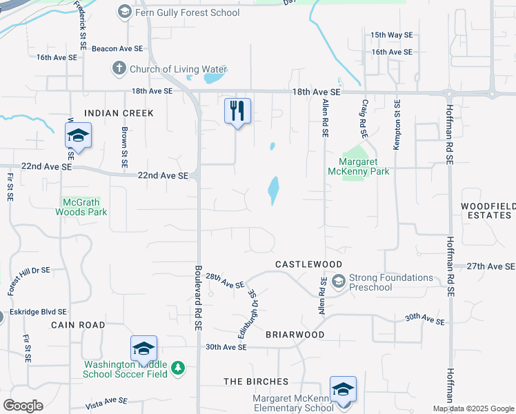 map of restaurants, bars, coffee shops, grocery stores, and more near 2308 Tandem Court Southeast in Olympia