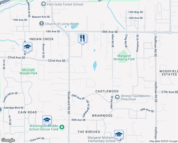 map of restaurants, bars, coffee shops, grocery stores, and more near 2308 Tandem Court Southeast in Olympia