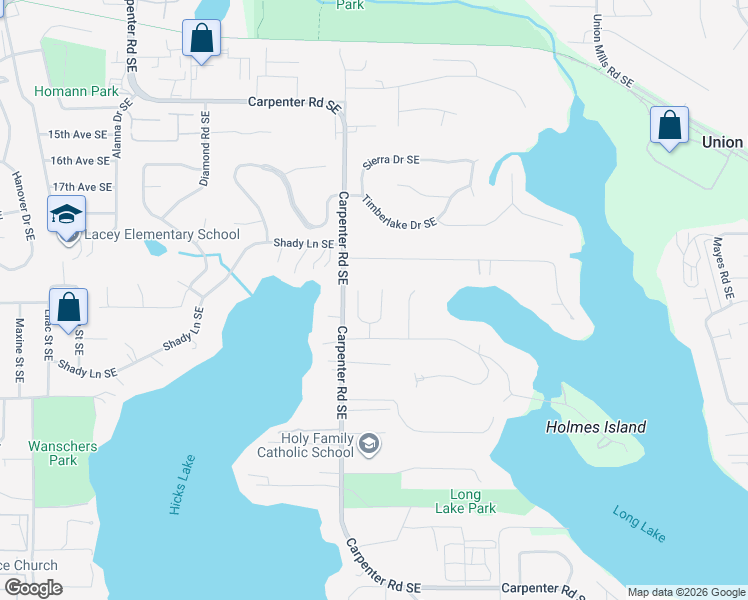 map of restaurants, bars, coffee shops, grocery stores, and more near 2131 Kialynn Court Southeast in Lacey
