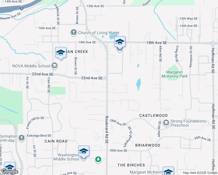 map of restaurants, bars, coffee shops, grocery stores, and more near 2306 Boulevard Road Southeast in Olympia