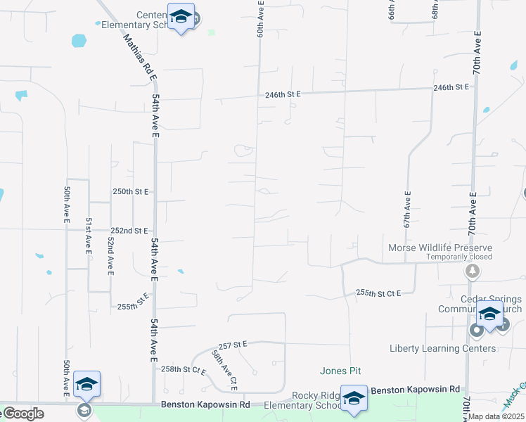 map of restaurants, bars, coffee shops, grocery stores, and more near 6005 251st Street Court East in Graham
