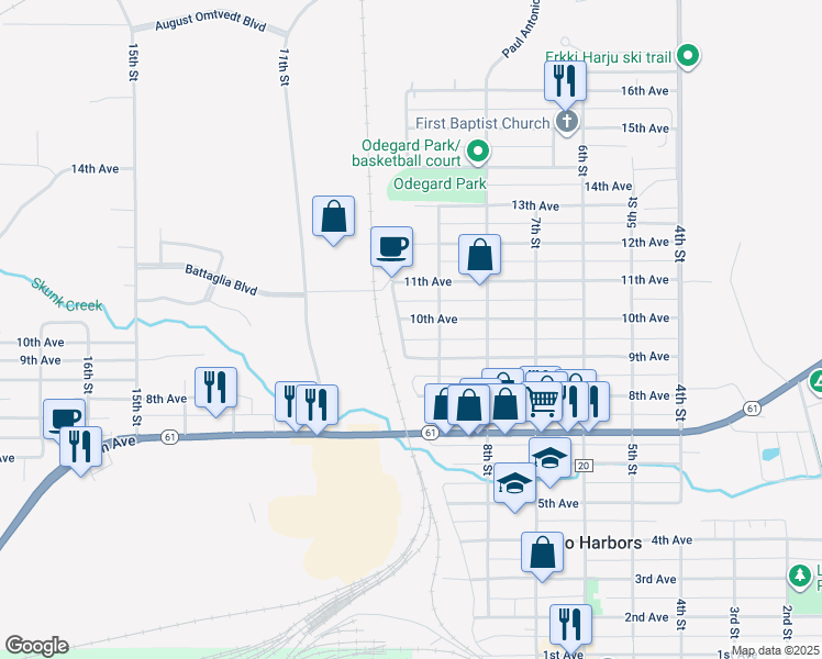 map of restaurants, bars, coffee shops, grocery stores, and more near 921 9th Avenue in Two Harbors