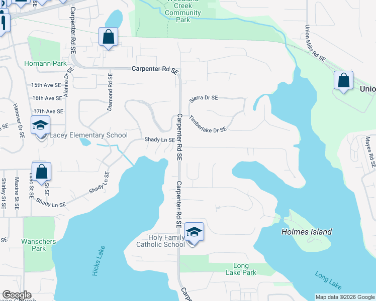map of restaurants, bars, coffee shops, grocery stores, and more near 1930 Carpenter Road Southeast in Lacey