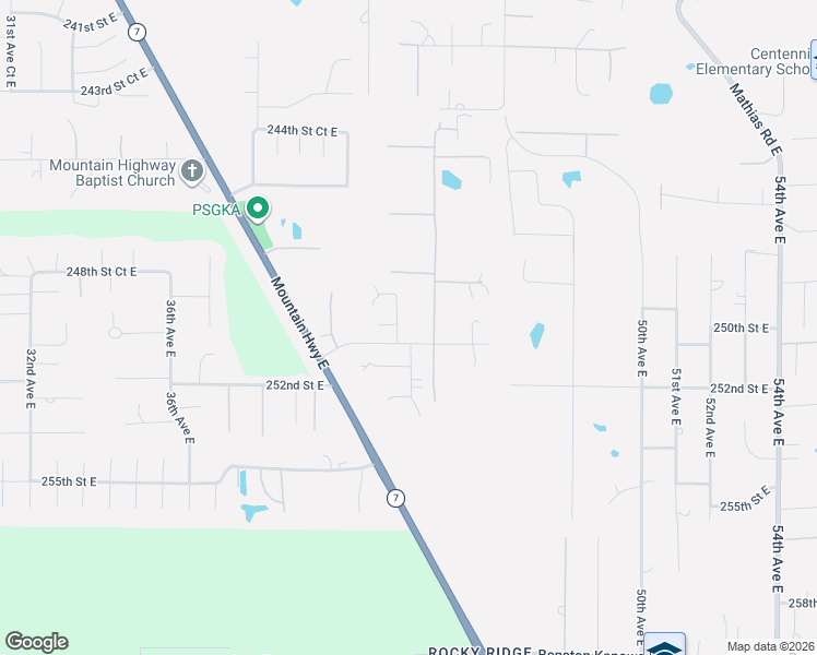 map of restaurants, bars, coffee shops, grocery stores, and more near 4209 250th Street Court East in Spanaway