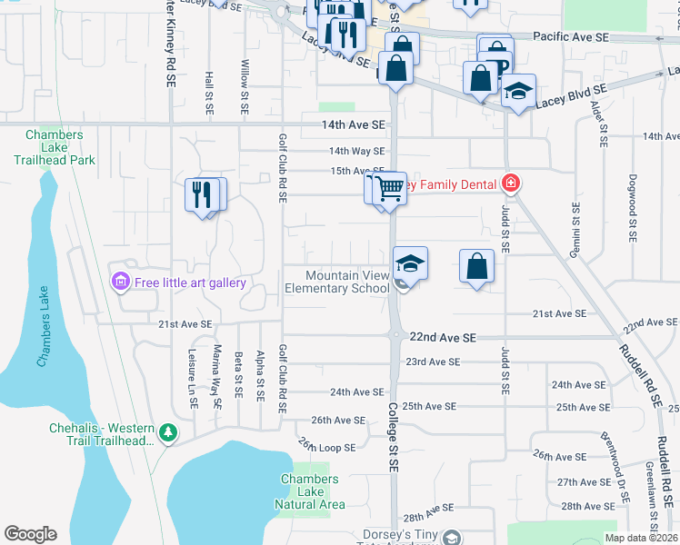 map of restaurants, bars, coffee shops, grocery stores, and more near 4503 19th Avenue Southeast in Olympia